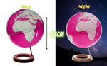 Exerz Illuminated World Globe 33cm diameter Wooden Base - 2 in 1 Light up Globe  - Fuchsia