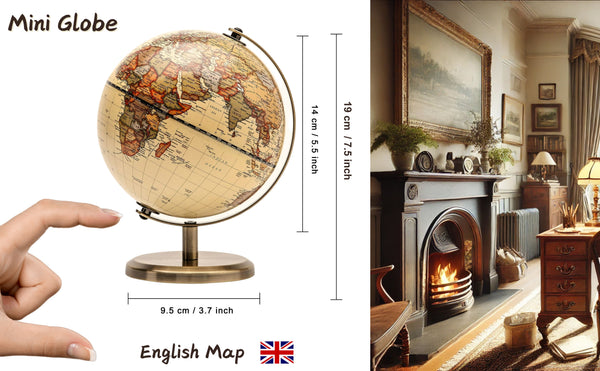 Topglobe 14cm Antique World Globe - Modern Map in Antique Look