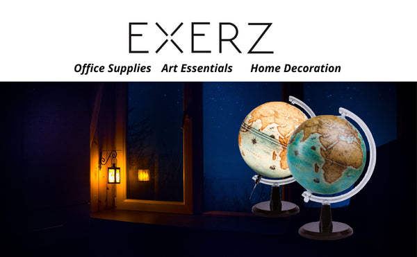 EXERZ Illuminated World Globe 30cm, Antique Colour Modern Map,Vintage Style, in English