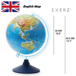 Exerz 32cm Relief Illuminated World Globe- Physical Map - Cable Free Interactive AR (Augmented Reality)