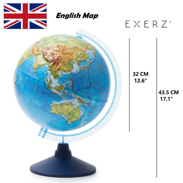 Exerz 32cm Relief Illuminated AR GLOBE - Augmented Reality App iOS - Physical Map Day - Light Up Planet at Night - Cable Free LED Light