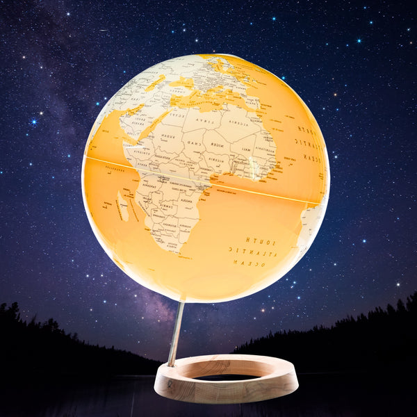 Exerz Illuminated World Globe 33cm diameter Wooden Base - 2 in 1 Light up Globe  - Unmellow