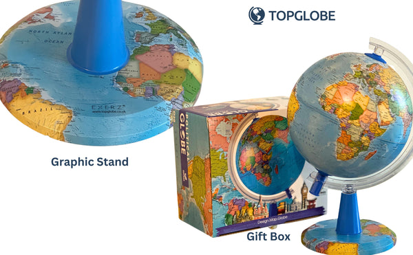 TOPGLOBE 30cm Illuminated Globe - English Map - Modern Political World globe - 30cm Diamter