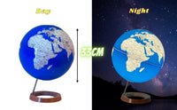 Exerz Illuminated World Globe 33cm diameter Wooden Base - 2 in 1 Light up Globe  - Sapphire