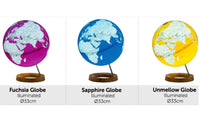 Exerz Illuminated World Globe 33cm diameter Wooden Base - 2 in 1 Light up Globe  - Sapphire