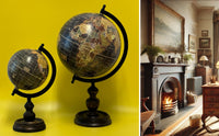 EXERZ 13cm Vintage Globe Black with a Wooden Base, Handcrafted