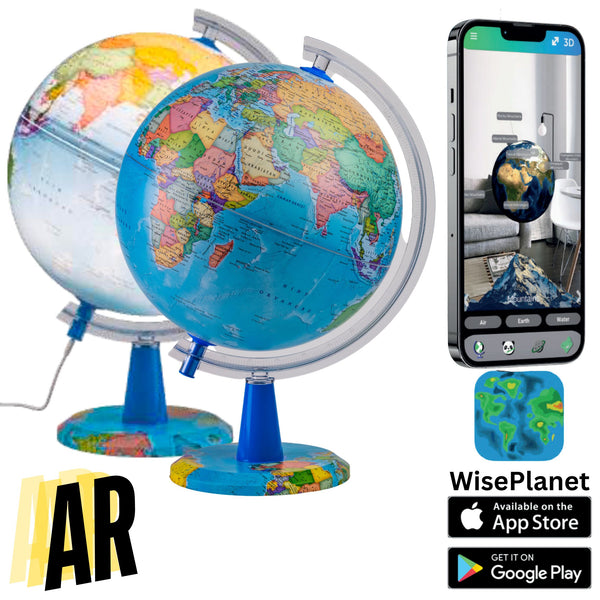 EXERZ 20cm Illuminated Globe - English Map - AR (Globe + App) Interactive World Globe, STEM Toy Gifts for Kids 4-12 Years - iOS & Android