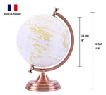 20cm World Globe Golden Colour - Metal Arc and Base - French - Topglobe