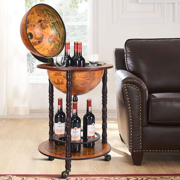 COSTWAY Bar Globe Drink Cabinet Wine Beverage Stand 360MM Wood (Wood + plastic) - Topglobe