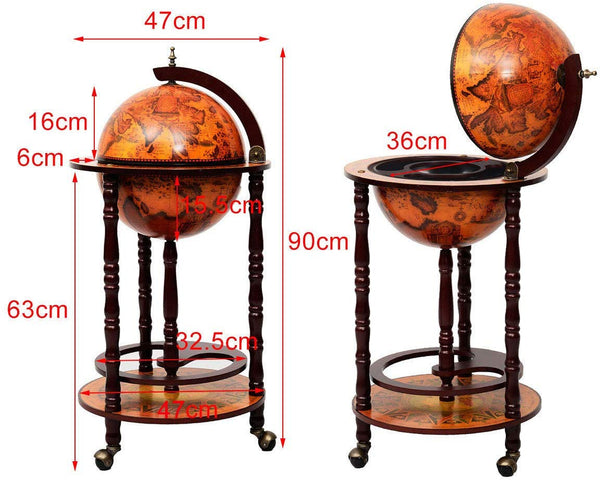 COSTWAY Bar Globe Drink Cabinet Wine Beverage Stand 360MM Wood (Wood + plastic) - Topglobe