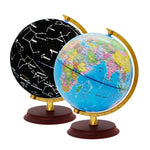 Exerz 20cm Illuminated World Globe Wooden Base - Political Map (Day) Constellation (Night) - Topglobe