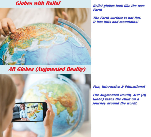 Exerz 32cm Relief Illuminated World Globe- Cable Free Interactive AR (Augmented Reality) - Topglobe